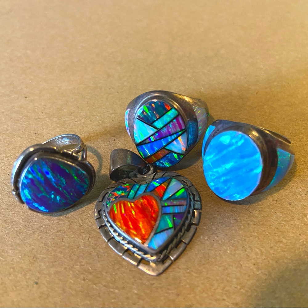 Sterling silver synthetic color opal jewelry set